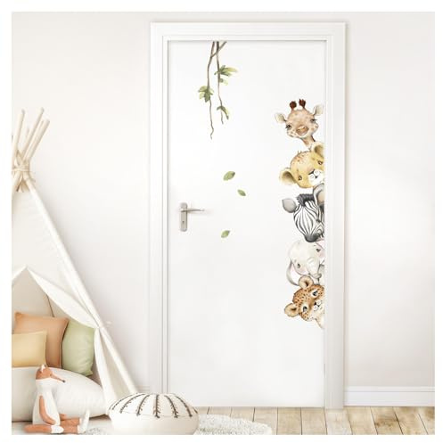 DEKO KINDERZIMMER Türsticker Dschungeltiere mit Name Wandtattoo Babyzimmer Türaufkleber Wandsticker Wandaufkleber Kinderzimmer Wanddeko DK1054-02