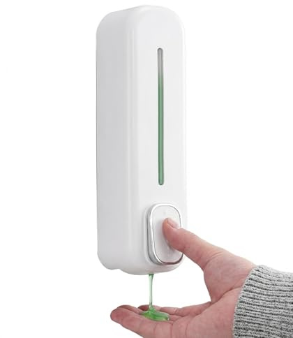 Tissting Seifenspender Wandbefestigung Weiß 300ml Nachfüllbar Kunststoff Flüssigseifenspender Wand Manueller Shampoo Spender Duschspender für Zuhause Hotel