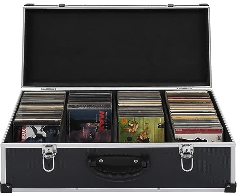 ZEYUAN CD-Koffer für 80 CDs Aluminium ABS Schwarz, Cd Aufbewahrungsbox, Cd Schrank