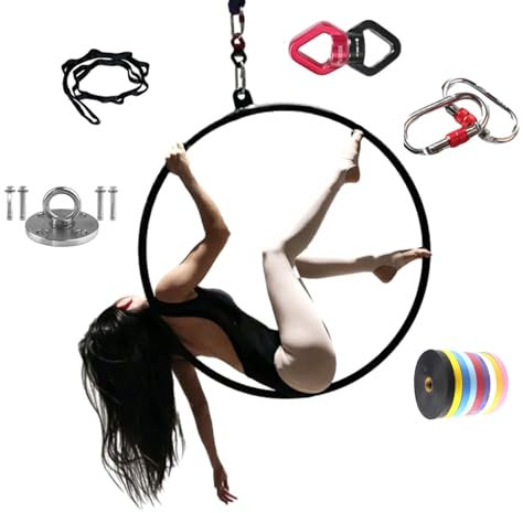 Aerial Hoop Komplettes Schwarzes Aerial Hoop Set, Eisernes Single Point Lyra Hoop Set mit Rigging Hardware, 2.5 cm Dicker Aerial Yoga Ring für Gymnastik und Fitness (Size : 90 cm (35))