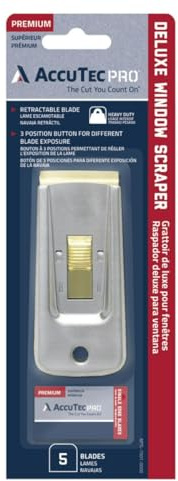 AccuTec Pro Deluxe Window Scraper - Precision in Tight Corners, Compatible with 0.009 or 0.012 Blades, Includes 5 Carbon Steel Blades - APTL-7001