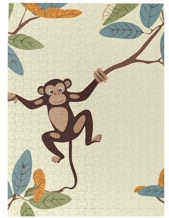 500 Piece Jigsaw Puzzle for Adults Personalized Picture Puzzle Monkey Hanging on Tree Branch Customized Wooden Puzzle for Family, Birthday, Wedding, Game Nights Gifts, 20.4x15
