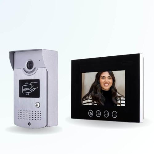 BT Security Portier interphone vidéo Cards 4 Fils pour 2 entrées - 1 Appartement - 2 platines - 1 écran Noir 7 - avec mémoire Photos - avec Lecteur de Badge