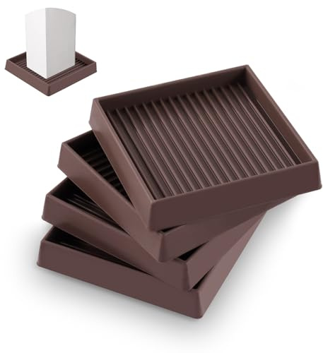 Rustark 4Pcs 75mm 3 Inch Brown Square Rubber Caster Cups Non Slip Furniture Square Pads Coasters Square Pads Hardwoods Floors Protectors Non Skid Square Furniture Feet Caps for Bed Couch Tables Chair