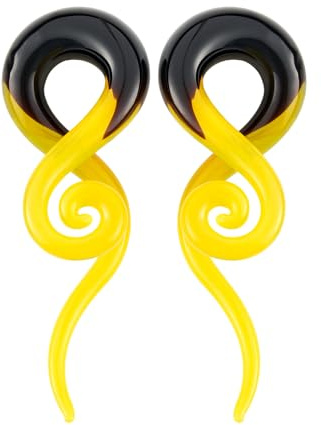 Longbeauty 1 Paar Glas Spirale Tapers Dehnschnecke Ohrdehner Ohrstecker Expander Ohr Piercing Schmuck, Stil C, Schwarz & Gelb, 10MM