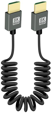 GELRHONR Short Coiled HDTV Cable 8k, Thin HDTV Male to Male Extension Spring Flexible Cord 48Gbps Support 3D 8K@60Hz for On-Camera Monitors,TV,PS5, Xbox Series X/S(Straight) (Straight)