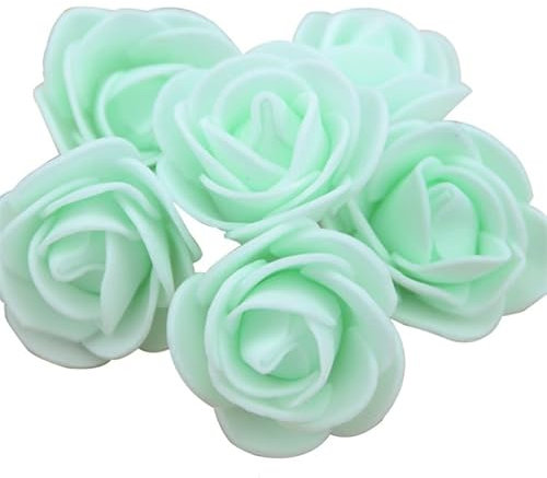 Yurosiay 100 Stück Künstliche Rosenköpfe 3.5cm Schaumrosen Blumenköpfe Mini Rosen Deko PE Foamrosen Kunstrosen Wie Echt Kunstblumen Rosenstrauß für DIY Hochzeit Party Dekoration Hellgrün