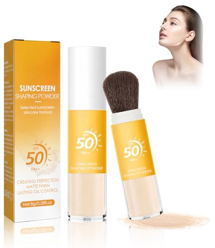 Allony Mineral Sunscreen Powder 2PCS with Brush - SPF 50 PA++ Face Sun Protection, Oil Control Natural Matte Finish, Lightweight Breathable Scalp Coverage