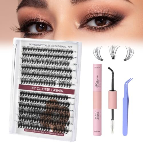 URAQT Ögonfransförlängningssats, 240 st DIY-ögonfransar, Eyelash Cluster Single Lash 10-16mm med ögonfranslim och tätningsmedel, självanvändande ögonfranspincett (30D&40D-10-16MIX)