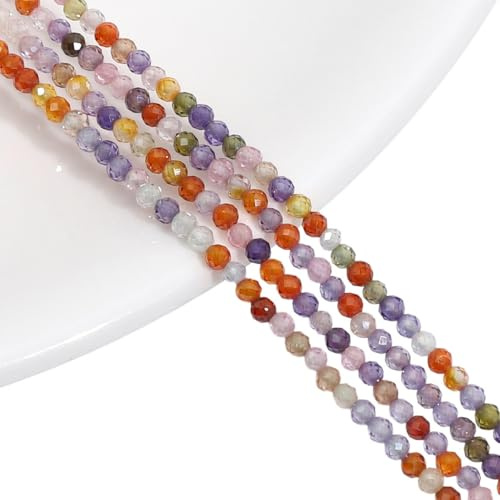Blausky 185 perline di pietra naturale da 2 mm, perle di zircone, rotonde, sfaccettate con foro, perline rotonde, perle naturali, per la creazione di gioielli fai da te, colori misti