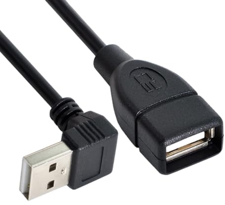 CY Cable USB 2.0 Type-A Male to USB Female M-F Extension Cable 20cm 90 Degree Down Angled Type