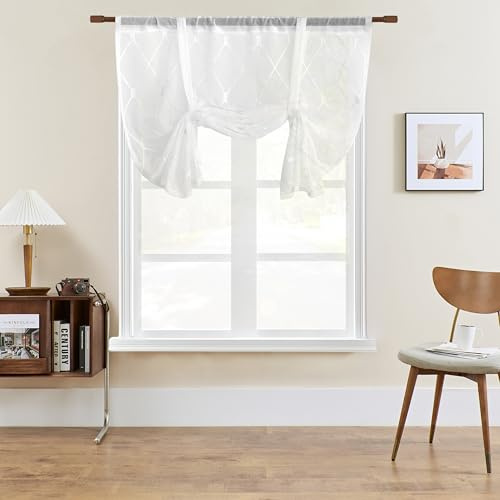 SIMPVALE 1 Pieza Cortinas de Estores Romanos - Cortina Romana Recogible con Bolsillo para Barra de Voile - para Dormitorio, Estudio, Baño, Cocina, Blanco, 120x140cm