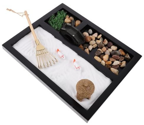 JOINPAYA Mini Zen Garten Mit Holz-rädern Meditationsgarten Für Schreibtisch Dekorativer Sandkasten Schwarz Für Stimmungsvolle Akzente Und Entspannung Für Büro Und Zuhause