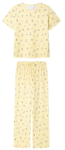 Women'secret Long Multilicense Happy Snoopy Pyjamas för kvinnor, Gul, XS