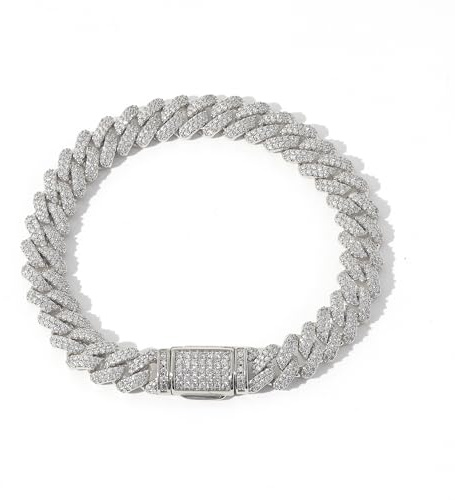 LuxeFlex Pulsera de eslabones cubanos para hombres y mujeres, 8 mm, chapado en oro blanco y oro de 14 quilates, circonita 5A, juego de pulseras de cadena de eslabones cubanos, collar de rapero de