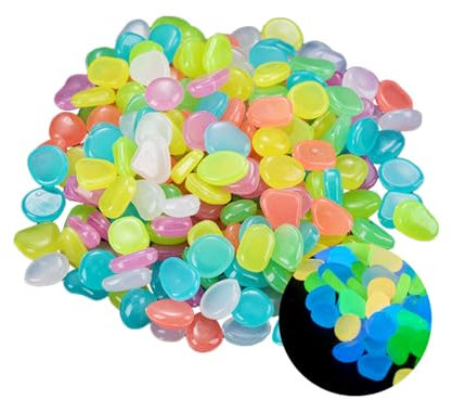 SanKristo 200PCS Colorful Luminous Pebbles, Glow in the Dark Rocks Garden Decorations Stones, Mixed Color Outdoor Glowing Small Gravel, DIY Stone for Landscaping Aquarium Fish Tank Sidewalk