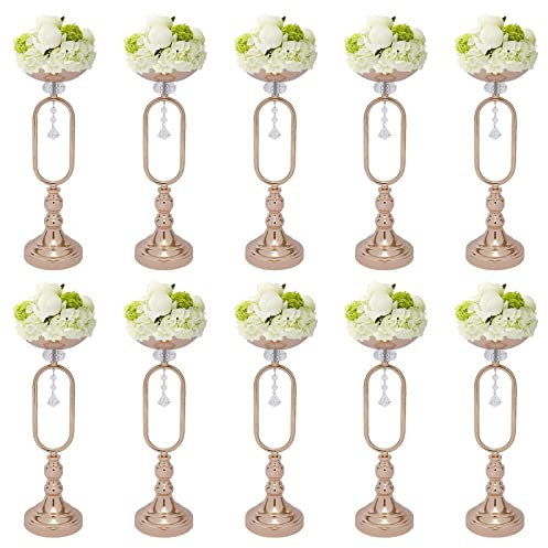 10 Stück Gold Blumentreppe für Tafelaufsätze, Kerzenständer für Wohnzimmer 17.5in hoch, Hochzeit Säule Kerze Halter Dekorationen Tafelaufsatz für Rezeption Tische, Vielseitige Metall Blumenarrangement