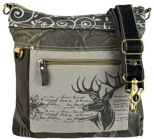 Domelo Borsa tradizionale tradizionale da donna, colore nero con cervo e stella alpina, borsa a tracolla vintage per Oktoberfest, borsa a tracolla con molti scomparti per costume tradizionale bavarese