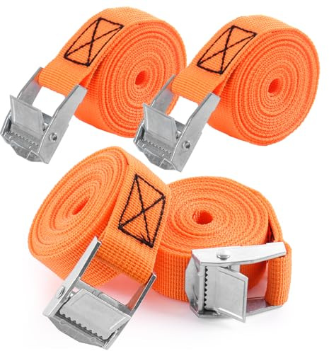 GAOHUI 4 Stück Spanngurte mit Ratsche, 25 cm x 2 m Spanngurte Fahrradträger mit Klemmschloss, Orange Robuste Zurrgurt für Auto, Fahrrad, Sackkarre, Motorrad, Gepäck