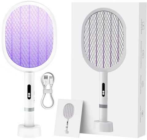 Electric Fly Swatter Racket, Upgraded 4000V Detachable Electric Bug Zapper with Dual Modes, Mosquito Zapper Racket with Type-C Rechargeable Base, Fly Killer for Indoor Outdoor, 1 Pack