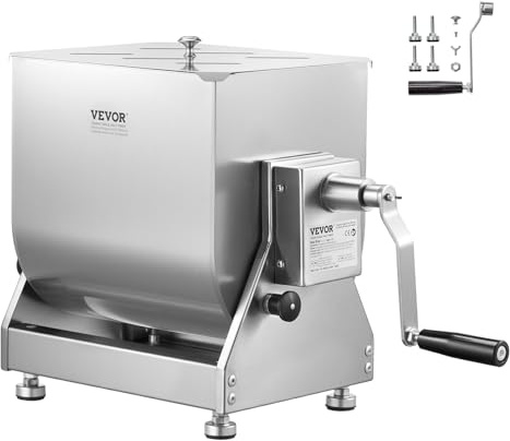 VEVOR BX-20T 30L lutningstank bearbetningsutrustning (blandning max 13,6 kg, rostfritt stål kött, korvmaskin med lockhandtag växelreducerare, marken nötkött handmixer, SUS201