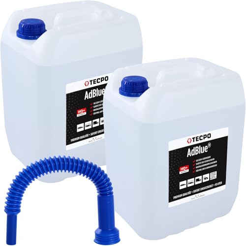 TECPO AdBlue ® Harnstofflösung SCR Abgasreinigung Ad Blue mit Trichter Kanister Ausgießer Diesel TDI inkl. Füllschlauch für Auto, LKW, PKW (20 Liter)