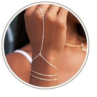 Tewiky Bracelet for Women, 14K Gold Silver Bracelet Hand Chain With Ring | Gold plated adjustable hand chain design, anti-tarnish and hypoallergenic, classic dainty jewelry gift for everyday matching