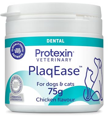 Protexin Veterinary PlaqEase Dental Powder for Dogs and Cats – Helps Reduce Plaque, Tartar and Bad Breath – Easy Daily Oral Care Supplement – 75g