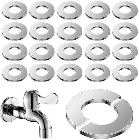 20 Stück Rosette Duscharmatur, 26 mm Split Abdeckrosette Edelstahl Self-Adhesive Tap Pipe Cover für Heizkörperrohre Shower Fittings (Silber)