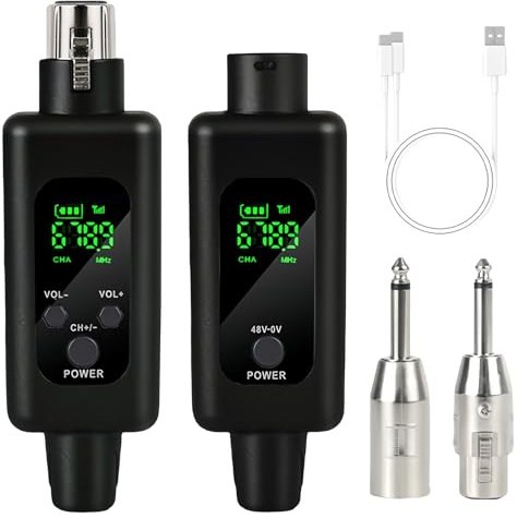 WIYETY XLR Mikrofon Sender Empfänger: 2.4G 1 zu 1 Kabelloses Mikrofon Adapter für Dynamisches Mikrofon Kondensatormikrofon, für Gesang/öffentliches Reden