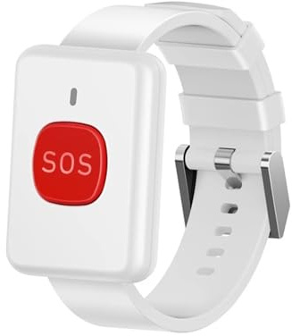 Reloj de Pulsera 433,92 m con transmisor Llamada RC, botón, Emergencia SOS inalámbrico for Personas Mayores(White)