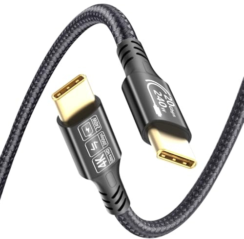 Ruipoo Câble USB C vers USB C 3.2 Gen 2x2 20Gbps, 240W PD 3.1 Charge Rapide, 4K@60Hz Vidéo, pour iPhone 15/16, MacBook Pro, Galaxy S24, SSD, Thunderbolt 3/4-2M