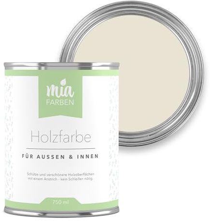 miafarben Holzfarbe ohne Schleifen matt 750ml (Stiller Morgentau) | Wetterfeste Holzfarbe für außen und innen, hochdeckend und wasserbasiert, für Möbel, Türen, Zäune und Gartenhaus