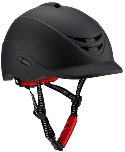 Tressify Casque d'équitation pour femme réglable noir mat ventilé léger coque en polycarbonate, normes de sécurité, sports de plein air