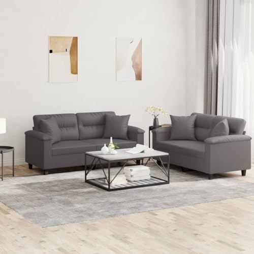 CKioict 2-TLG. Sofagarnitur mit Kissen Grau Kunstleder, Langlebiges Polstermöbel mit Robustem Gestell und Bequemer Sitzfläche für Wohnzimmer Dieses 2-teilige Sofaset in Grau bietet