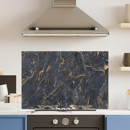 Premium 90 x 60cm Black Marble 6mm Glass Toughened Kitchen Splashback