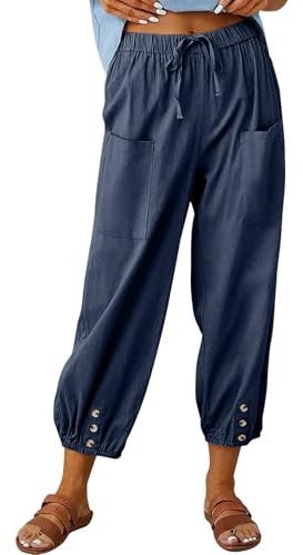 Pantalones Mujer Verano Frescos Ligeros Anchos 7/8 Pantalón Largo Cintura Elástica Cómodos Algodón Pantalones Harem