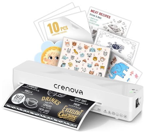 Crenova A4 Hot & Cold Laminator with 10 Pouches, Bubble-Free Finish