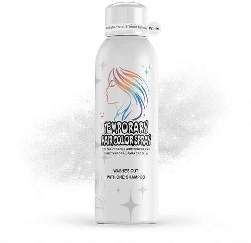 White Temporary Hair Color Spray for Adults, Instant Silver Colored Hair Dye Alternative, Non-Sticky, Gentle Formula, Washable Disposable, Cosplay Halloween Christmas Party, 150ml
