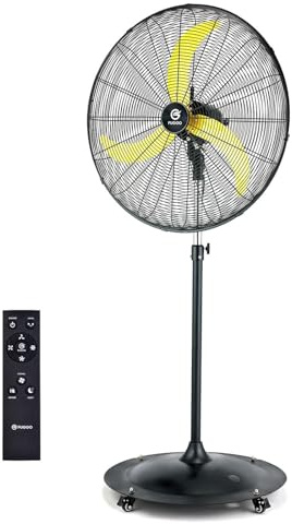 FUGOO High-Velocity Quiet Outdoor Pedestal Fan with Remote, 20-5000 CFM, Brushless DC Motor, Oscillating, Waterproof, 50% Energy Savings for Patios, Garage, Workshop