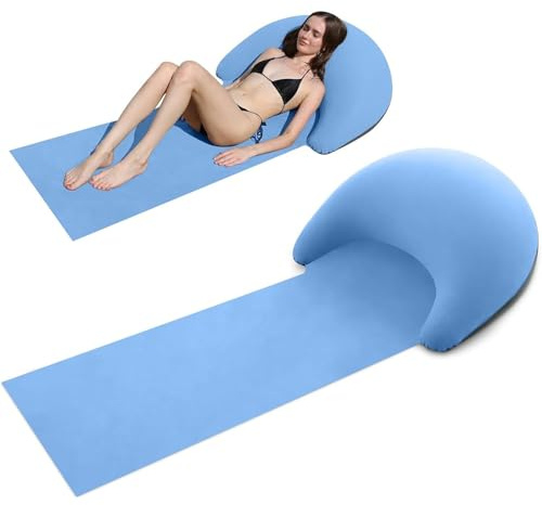 Pillow Blanket - Beach Blanket with Pillow 70 x 30 inches | Travel Cushion, PVC Flocking Portable Camping Mat Inflatable Travel Gear for Sun Bath, Relaxation, Picnic, Park, Hiking, Poolside, Outdoor