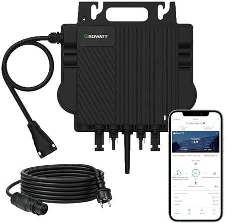 GROWATT Mikro-Wechselrichter 800 W NEO‑800M‑X für Balkonkraftwerk, IP67 wetterfest, Plug&Play Installation, 2 MPPT, WiFi Bluetooth, inkl.5m Anschlusskabel Micro Inverter