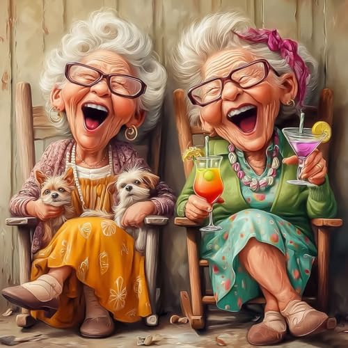 TOSTOG Abuela sonriente Diamond Painting Kit Completo, cachorro 5D Diamante Cristal Bordado Punto de Cruz Painting Pinturas para Adultos Decoración Pared Hogar 30x30cm