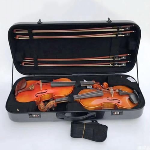 Amaibijin Custodia per violino doppio 4/4 in fibra di carbonio, rigida oblunga, con tracolle rimovibili, borsa per spartiti, lucchetto a combinazione, spedizione aerea, leggera e portatile.