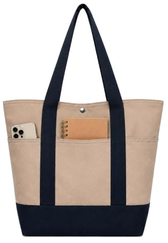 C K CrisKat Bolso Tote Grande Mujer Shopper de Lona Premium con Bolsillo Interior Grande, Base Reforzada y Asas Resistentes para Trabajo y Viaje