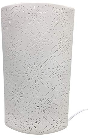 GILDE Tisch Lampe Blumen Design - aus Porzellan weiß mit Loch Muster H 28 cm