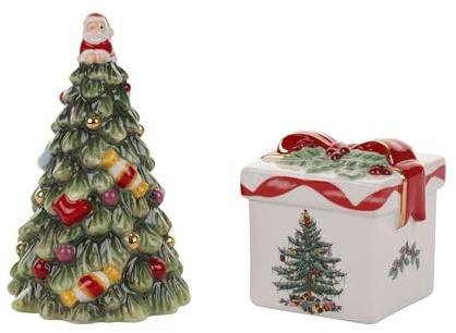 Spode Salz- und Pfefferstreuer-Set mit Weihnachtsbaum und Gifta, 2-teilig, Feiertagsküche und Tischdekoration – festlicher Akzent für Zuhause, Weihnachtsgeschenk/Strumpffüller für Sammler und
