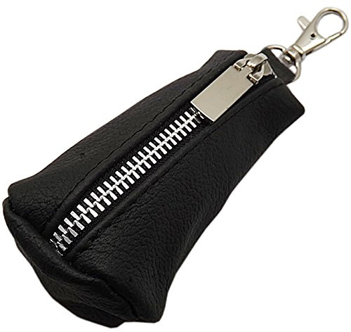 myledershop Echt Leder Schlüsseltasche mit 1 Reißverschlussfach und Karabinerhaken Handmade in EU in Schwarz in verschiedenen Designs