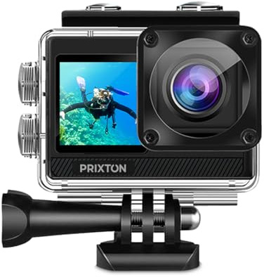 Prixton Caméra Sport 5K DV830 avec Double Écran IPS, 50 MP, Stabilisation EIS, Wi‑FI, Étanche Jusqu’à 30 m, Zoom 5X, Accessoires Inclus