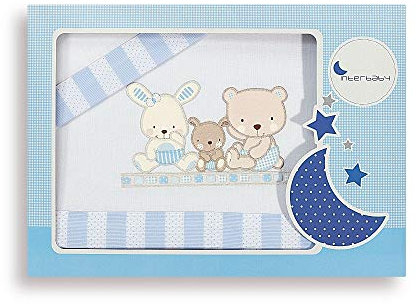 INTERBABY - Juego de sábanas para cuna LOVE color blanco/azul